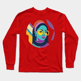 80s popart black girl, vibrant colors, face only Long Sleeve T-Shirt